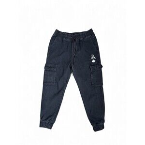 Black Denim Look Cuffed Jogger Pants - Cargo Style - SHEIN Size S